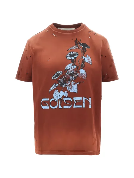 Tricou Golden Goose zdrențuiți cu model floral maro