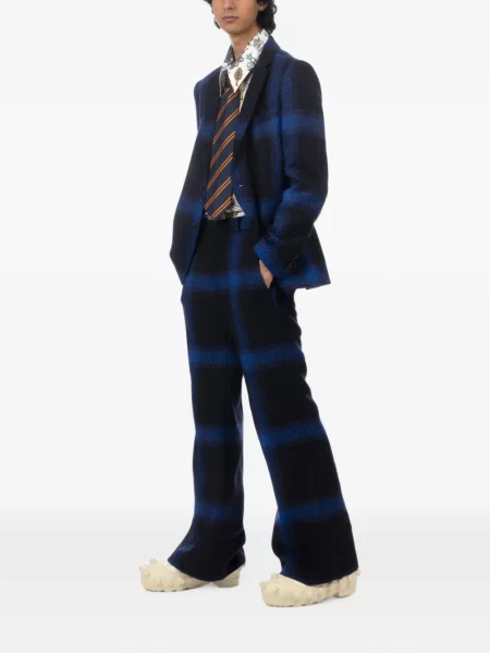 Sacou Walter Van Beirendonck de lână în carouri albastru
