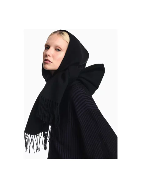 Szal Emporio Armani wełniana z kapturem czarna