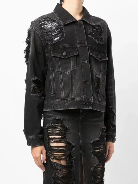 Kurtka jeansowa Goen.j z przetarciami czarna