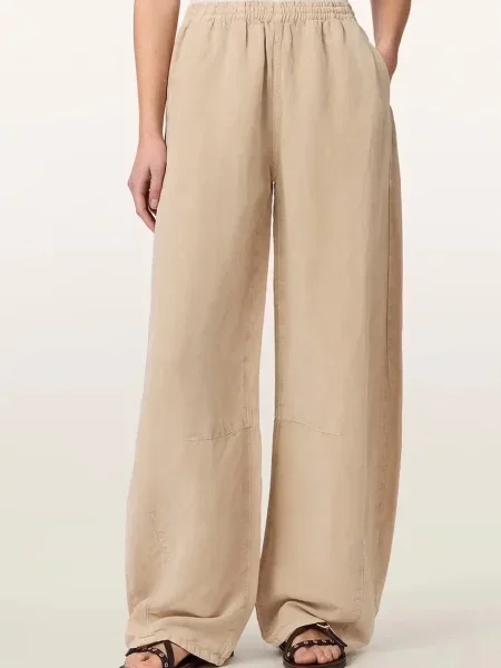 AllSaints pantaloni wide leg pentru femei cu amestec de in JETT bej