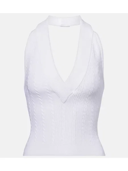 Top Balmain tricotate cu gât halter alb