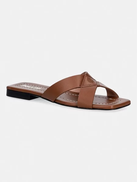 Papuci Pollini din piele maro