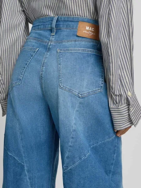 Spodnie o kroju barrel fit z mieszanki bawełny model Dakota Barrel Seam' Mac niebieskie