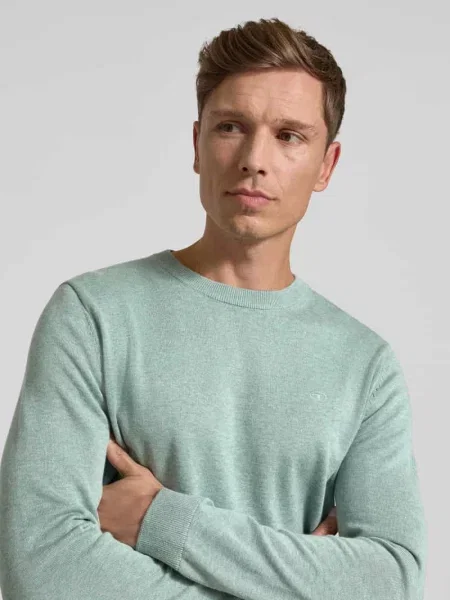 Sweter z dzianiny o kroju regular fit z czystej bawełny Tom Tailor miętowy