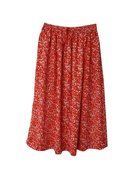 Fustă Ganni de mătase cu model floral cu imagine portocaliu
