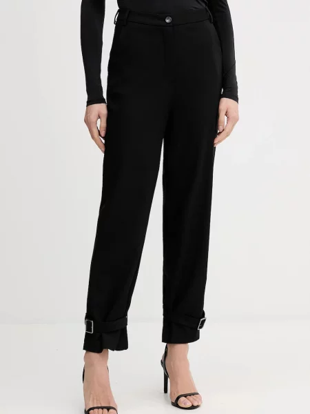 Sisley pantaloni din lână drept high waist negru