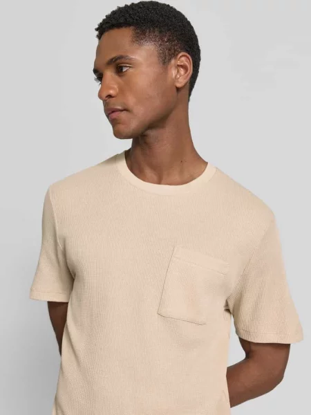 T-shirt o kroju regular fit z mieszanki bawełny S.oliver Red Label beżowa