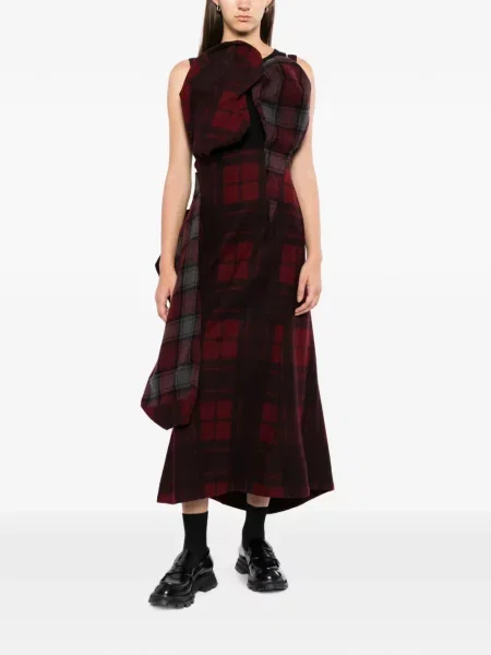 Rochie Yohji Yamamoto în carouri drapată roșu