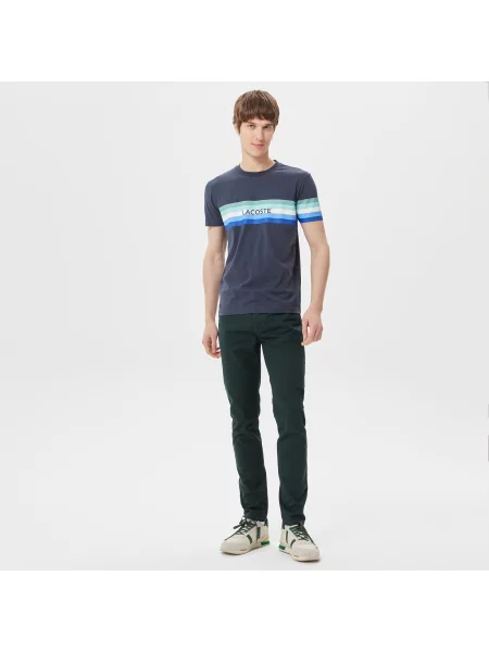 Lacoste T-Shirt Z Okrągłym Dekoltem Z Nadrukiem Slim Fit granatowy
