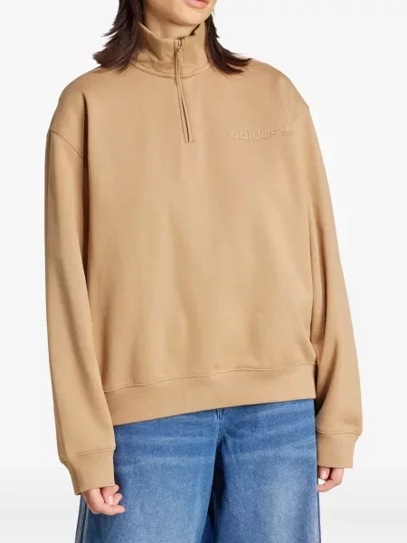 Bluza Adidas z okrągłym dekoltem w panterkę z zamkiem błyskawicznym do połowy czerwona