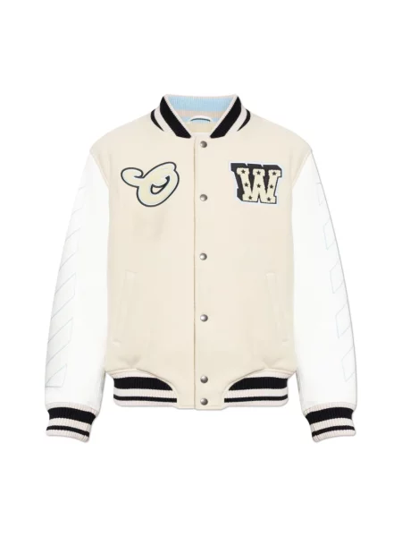 Ocieplany kurtka bomber Off-white wełniany biały