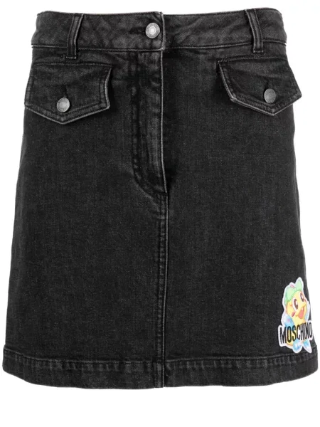 Fustă din denim Moschino cu broderie negru
