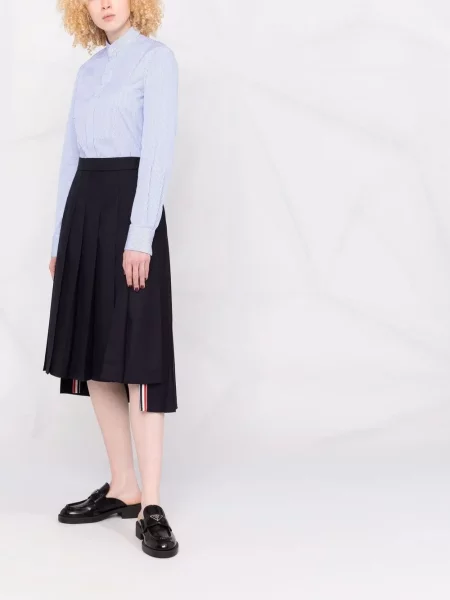 Pruhované plisované plisované sukně Thom Browne tmavě modré