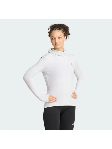 Koszulka Adidas z kapturem z długim rękawem do biegania szara