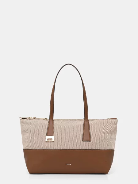 Furla torebka shopper Olivia M Tote beżowa