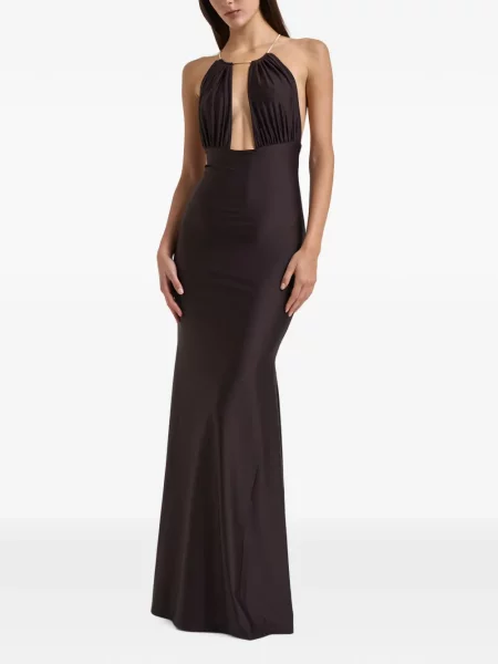 Rochie maxi Danamé cu gât halter maro