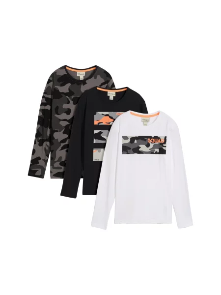 Bonprix Tricou kaki / verde pin / negru alb