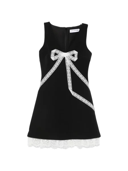 Rochie mini Self-portrait cu funde din dantelă negru