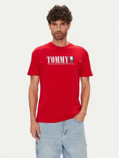 Тениска Tommy Jeans с принт червено