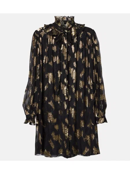 Rochie Chloé de mătase cu volane negru