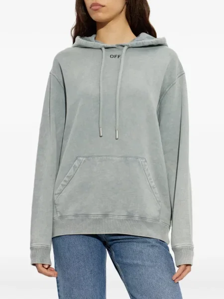 Hanorac cu glugă Off-white cu imagine cu cordon alb