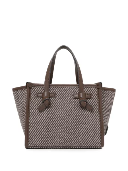 Geantă shopper Marcella Club cu model herringbone maro