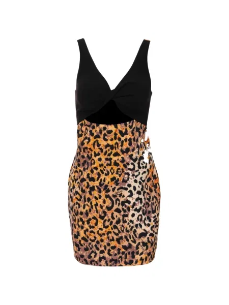 Sukienka mini Just Cavalli w panterkę brązowa