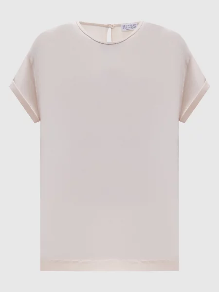 Топ із шовку з ланцюжком моніль Brunello Cucinelli бежевий