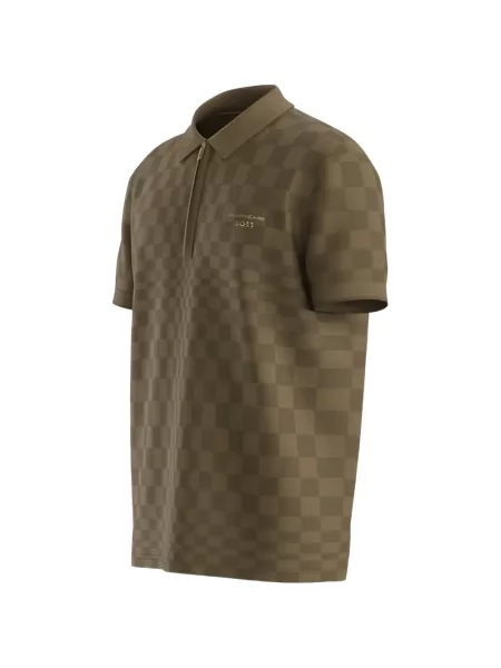 Tricou polo Boss în carouri maro