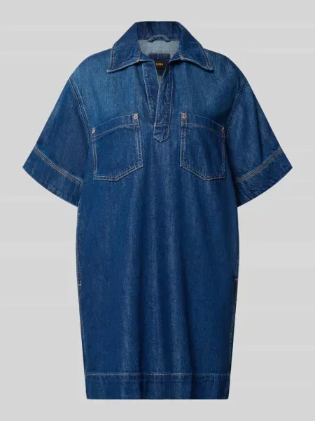 Sukienka jeansowa o kroju regular fit z mieszanki bawełny z dodatkiem lyocellu Boss Orange pomarańczowa