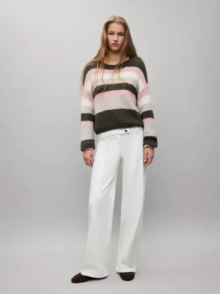 Jeansy typu wide leg z zapięciem na zakładkę złamana biel Teen 38 MANGO TEEN