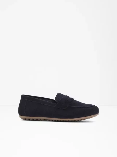 Loafersy penny ze skóry welurowej niebieskie