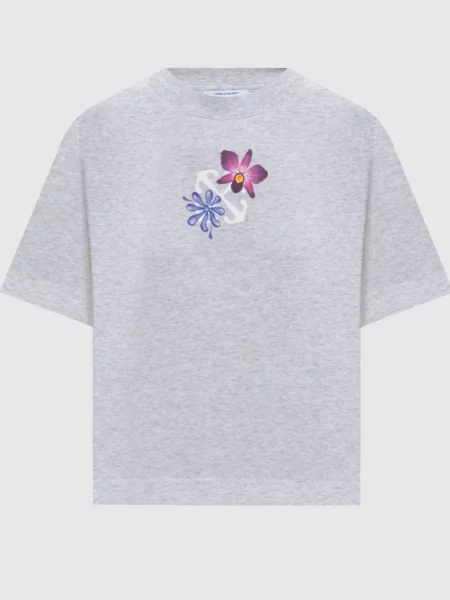 Укорочена меланжева футболка з емблемою Off-white сіра