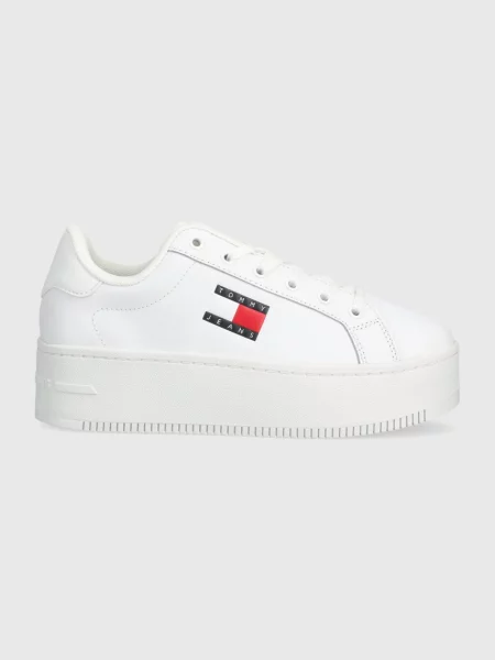 Кожени маратонки Tommy Jeans TJW FLATFORM ESS бяло