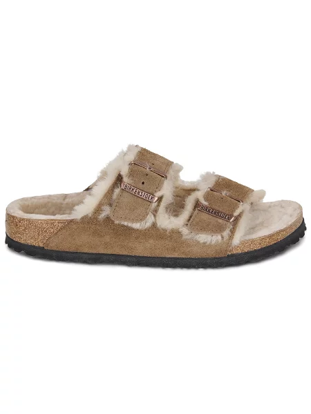 Šľapky Birkenstock z ovčej kože hnedá
