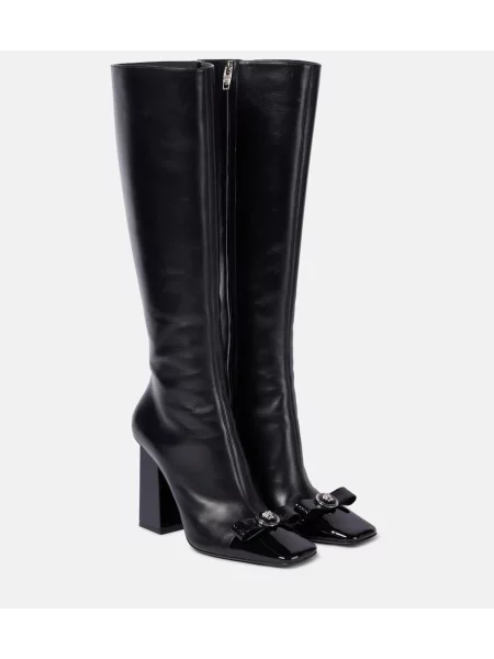 Кожени ботуши Versace черно