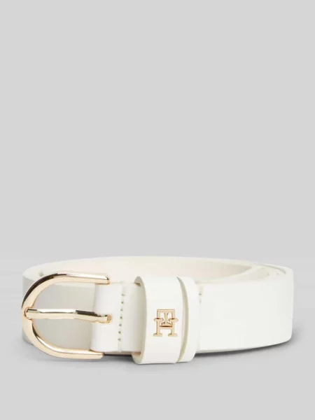 Pasek z naturalnej skóry z aplikacją z logo Tommy Hilfiger biały