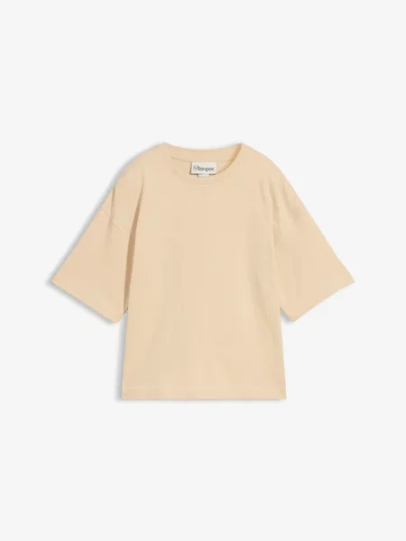 T-shirt o pudełkowym kroju z grubej bawełny organicznej beżowa