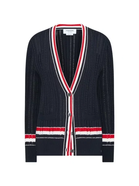 Cardigan Thom Browne cu dungi albastru