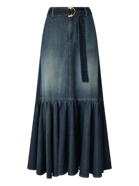 Spódnica midi Pinko z falbankami do kolan niebieska