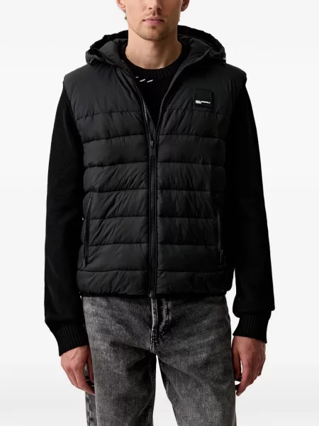 Vestă denim Karl Lagerfeld Jeans cu glugă negru