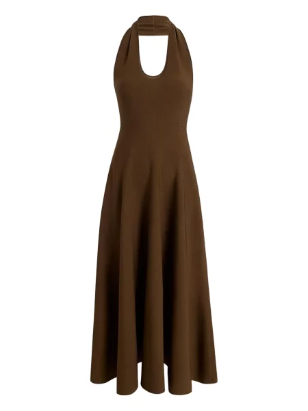 Rochie midi Khaite până la genunchi cu gât halter de costum maro