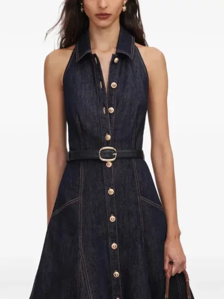 Rochie din denim Self-portrait albastru