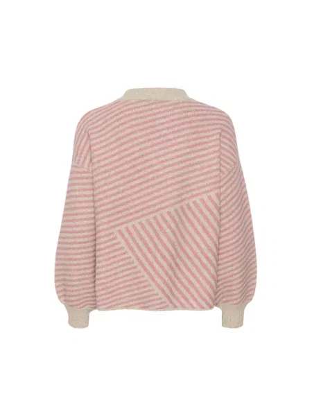 Sweter Kaffe wełniany w paski różowy