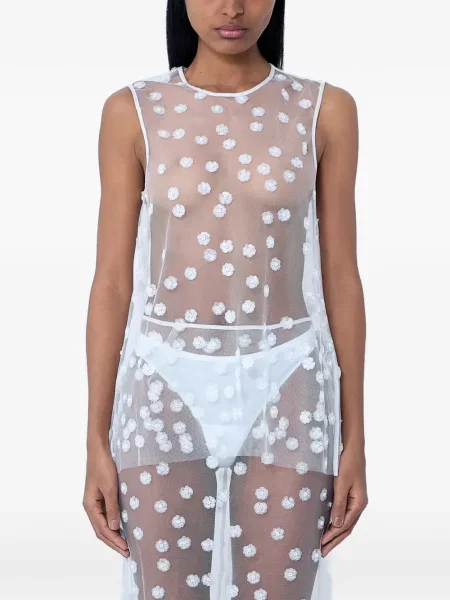 Top Cecilie Bahnsen cu model floral transparente alb