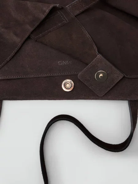 Skórzana torba shopper czekoladowy Kobieta uniwersalny MANGO