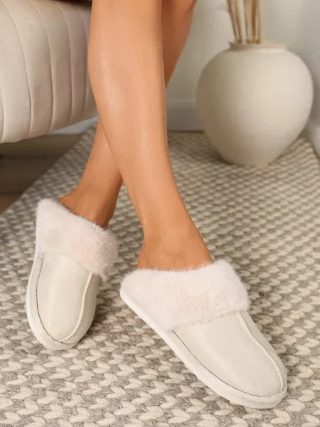 Pantofi Slip-on cu Blană și Cusături Almane bej