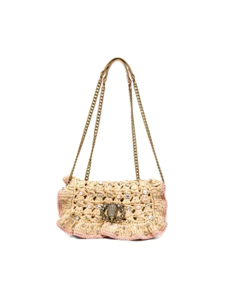 Torebka crossbody Kurt Geiger z kamieniami skórzana beżowa