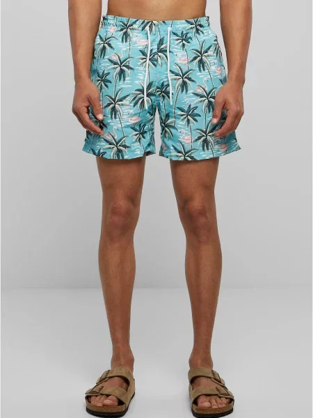 Pantaloni scurți Urban Classics cu imprimeu tropical albastru